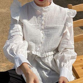 Long-sleeve Faux Pearl Blouse