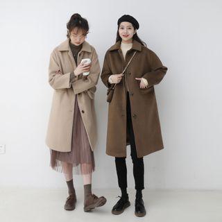 Set: Chain Strap Crossbody Bag + Single-breasted Midi Coat