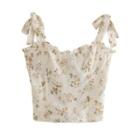 Tie-strap Floral Print Frill Trim Cropped Camisole Top