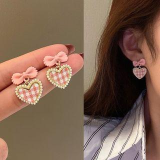 Bow Heart Plaid Alloy Dangle Earring