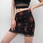 Mini Sun & Star Print Sheath Skirt