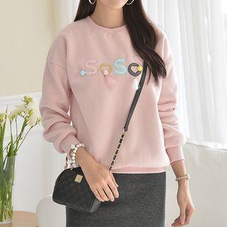 Applique Brushed-fleece Thick Sweatshirt