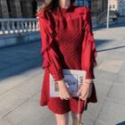 Puff-sleeve Ruffled Sequined A-line Dress