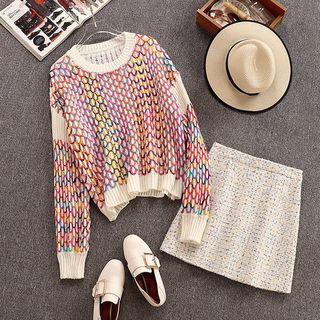 Set: Crew Neck Sweater + Mini A-line Tweed Skirt