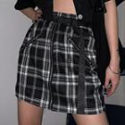Short-sleeve Shirt / Plaid Mini Fitted Skirt