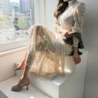 Mockneck Crochet-lace Maxi Dress Ivory - One Size