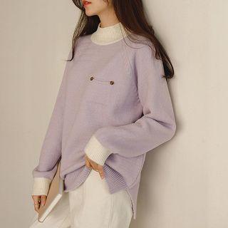 Pastel Mock-neck Patch-pocket Knit Top