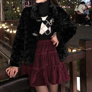 Fluffy Jacket / A-line Skirt