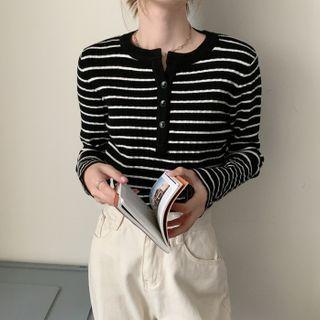 Color-block Striped Round-neck Knit Top