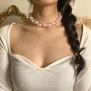 Heart Necklace 4091 - Transparent & Pink - One Size