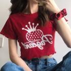 Short-sleeve Strawberry Lettering Print Cropped T-shirt