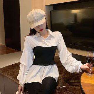 Long-sleeve Paneled Shirt White - One Size
