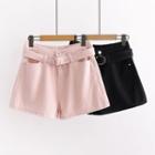 High-waist Denim Wide-leg Shorts With Belt