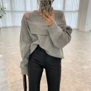 Cold Shoulder Irregular Sweater