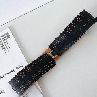 Cutout Flower Faux Leather Belt Black - One Size