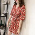 Floral Print Short-sleeve Wide Leg Playsuit
