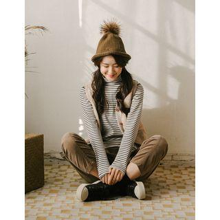 Mockneck Napped Striped T-shirt
