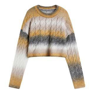 Cropped Gradient Cable Knit Sweater