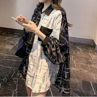 Long-sleeve Contrast Panel Loose Fit Shirt