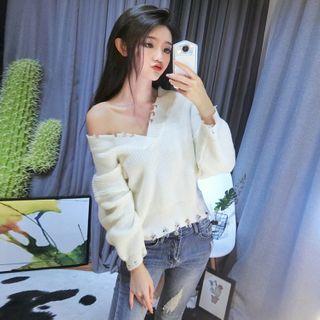 Ripped Sweater White - One Size