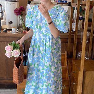 Puff-sleeve Floral Loose Fit Dress