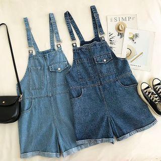 Roll-up Strap Denim Wide-leg Shorts
