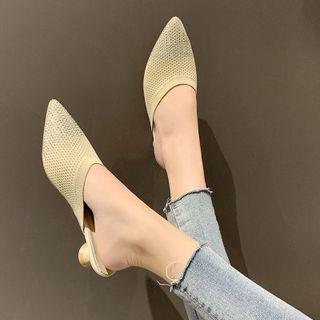Knit Pointy-toe Chunky Heel Mules