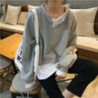 Long-sleeve Mock Two-piece V-neck Sweatshirt