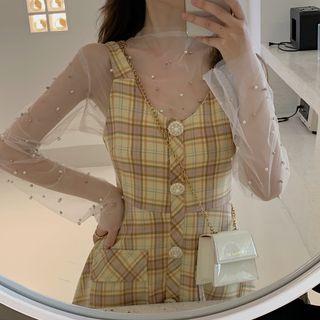 Sheer Mesh Long-sleeve Top As Shown In Figure - One Size