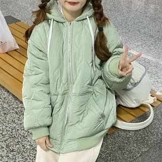 Quilted Hooded Zip-up Jacket Green - One Size
