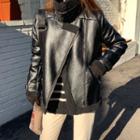 Buckled-neck Faux-shearling Jacket Black - One Size