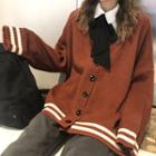 Contrast Trim Cardigan / Tie Neck Shirt