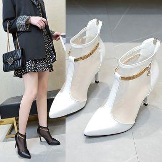 Mesh Panel High-heel Ankle Boots