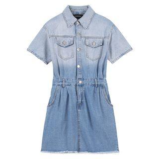 Short-sleeve Denim Gradient Dress Blue - One Size