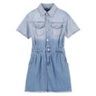 Short-sleeve Denim Gradient Dress Blue - One Size