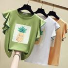 Pineapple Print Ruffled Sleeveless T-shirt