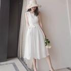 Tie-waist Sleeveless Chiffon A-line Dress