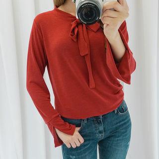 Tie-neck Slit Wide-cuff Top