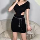 Short-sleeve Cutout Chained Mini Bodycon Dress