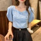 Short-sleeve Denim Cropped Top Blue - One Size