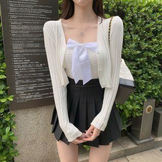 Bow Strapless Top / Cardigan / Pleated Skirt