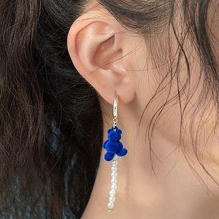 Flocking Bear Faux Pearl Sterling Silver Dangle Earring