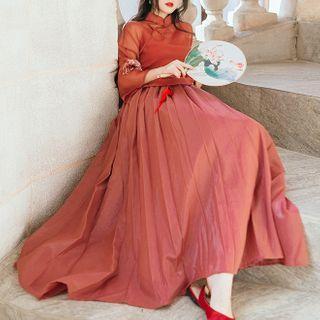 Long-sleeve Qipao Top / A-line Midi Dress / Camisole Top / Set
