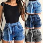 Front-tied Ripped Denim Hot Pants