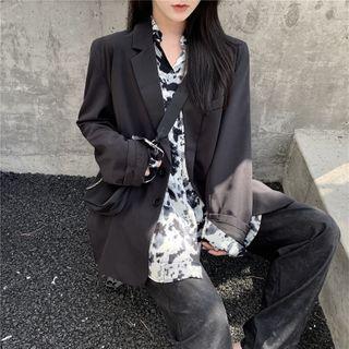 Plain Blazer / Print Long-sleeve Shirt / Straight-leg Pants