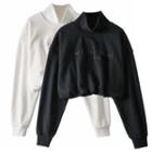 Lettering Embroidered Cropped Mock-neck Sweatshirt