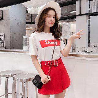 Set: Letter Short-sleeve T-shirt + Skort