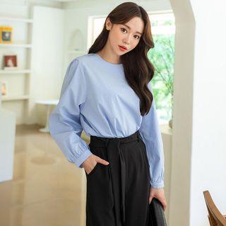 Balloon-sleeve Round-hem Blouse