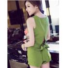 Set: Plain Sleeveless Tank Top + High Waist Shorts