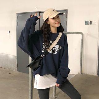 Lettering Pullover / Mock Two-piece Fleece-lined Leggings